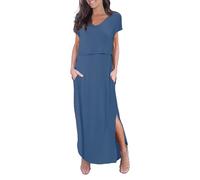 Smallshow Abito Allattamento Donna Lungo Split Vestiti Premaman Eleganti Estivi Grey Blue L