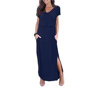 Smallshow Abito Allattamento Donna Lungo Split Vestiti Premaman Eleganti Estivi Navy XXL