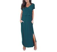 Smallshow Abito Allattamento Donna Lungo Split Vestiti Premaman Eleganti Estivi Teal S