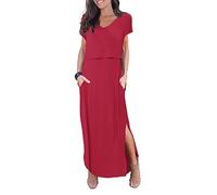 Smallshow Abito Allattamento Donna Lungo Split Vestiti Premaman Eleganti Estivi Wine L