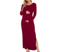 Smallshow Abito da donna in maternità a maniche lunghe con increspature per gravidanza, vino, M