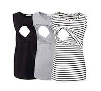 Smallshow Canottiere per Donna maternità Infermieristica Senza Maniche Top Canotta Allattamento in 3 Pezzi Black-Light Grey-White Stripe M