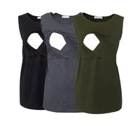 Smallshow Canottiere per Donna maternità Infermieristica Senza Maniche Top Canotta Allattamento in 3 Pezzi Army Green-Black-Deep Grey M