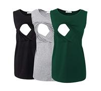 Smallshow Canottiere per Donna maternità Infermieristica Senza Maniche Top Canotta Allattamento in 3 Pezzi Black-Light Grey-Deep Green L
