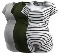 Smallshow Donne maternità Abbigliamento Top Camicia Abbigliamento Gravidanza 3-Pack Army Green-Light Grey-White Stripe Small