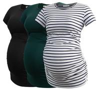 Smallshow Donne maternità Abbigliamento Top Camicia Abbigliamento Gravidanza 3-Pack Black-Deep Green-White Stripe L