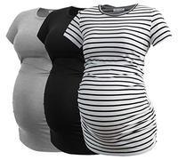 Smallshow Donne maternità Abbigliamento Top Camicia Abbigliamento Gravidanza 3-Pack Black/Grey/White Stripe M