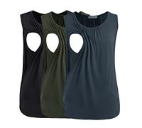 Smallshow Set da 3 Maglia Top da Allattamento Donna,Army Green-Black-Dark Grey,M