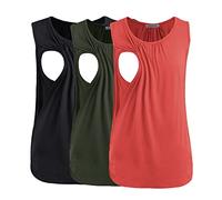 Smallshow Set da 3 Maglia Top da Allattamento Donna,Army Green-Black-Orange,XL