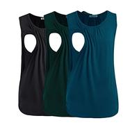 Smallshow Set da 3 Maglia Top da Allattamento Donna,Black-Deep Green-Teal,XL