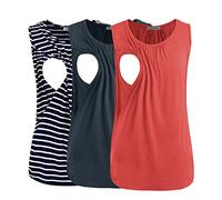 Smallshow Set da 3 Maglia Top da Allattamento Donna,Dark Grey-Orange-Navy Stripe,S