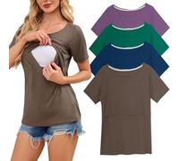 Smallshow, Top da donna per l'allattamento a maniche corte con costine, abbigliamento per l'allattamento al seno, confezione da 4, M