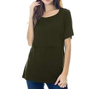 Smallshow Top per Allattamento a Maniche Corta da Donna Camicia Allattamento al Seno Army Green XX-Large