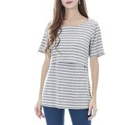 Smallshow Top per Allattamento a Maniche Corta da Donna Camicia Allattamento al Seno Light Grey Stripe Large