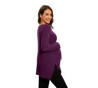 Smallshow Top premaman da donna con spacco laterale, maglia a maniche lunghe, vestiti per gravidanza, Bordeaux, M
