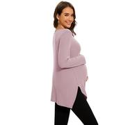 Smallshow Top premaman da donna con spacco laterale, maglia a maniche lunghe, vestiti per gravidanza, rosa, S