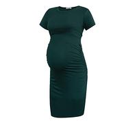 Smallshow Vestiti Premaman Maniche Corte Donna Abito Gravidanza Increspati,Deep Green,L
