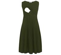 Smallshow Vestito Patchwork Premaman da Allattamento con Tasche Senza Maniche per Le Donne Army Green Small