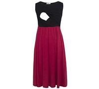 Smallshow Vestito Patchwork Premaman da Allattamento con Tasche Senza Maniche per Le Donne Black-Wine Small