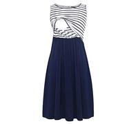 Smallshow Vestito Patchwork Premaman da Allattamento con Tasche Senza Maniche per Le Donne Navy Stripe-Navy Small