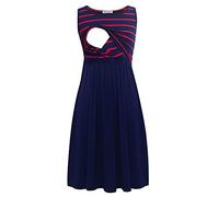 Smallshow Vestito Patchwork Premaman da Allattamento con Tasche Senza Maniche per Le Donne Navy Wine Stripe-Navy X-Large