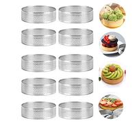 Smallterm 10 Pezzi Anelli per Crostate Circolari con Fori nel Acciaio Torta di Frutta Quiche Torta Mousse Stampo Stampo da Forno 7 Cm