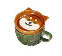 Smallterm Tazze in ceramica coperchio, tazza da caffè, tazza da caffè, giapponese, in ceramica, creativa Shiba Inu, panda coperchio, per la casa, coppia, latte, colazione, tazza (verde)