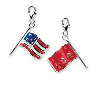Smaltato Bandiera Americana Ciondolo .925 Argento Sterling 3D Click Su Amore La