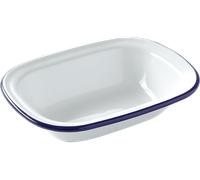HENDI Piatto rettangolare, in acciaio smaltato bianco, con bordo blu, vassoio, fontana, teglia da forno, per campeggio, escursioni e picnic, 175x130x(H)40mm