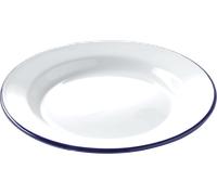 HENDI Piatto in acciaio smaltato bianco, con bordo blu, rotondo, piatto piano, per campeggio, escursioni e picnic, ø240x(H) 22mm