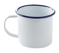 HENDI Tazza in acciaio smaltato bianco, con bordo blu, per colazione, tazza da tè, tazza da caffè, per bevande calde e fredde, per campeggio, escursioni e picnic, per il gelato, 0,36L, ø90x(H) 80mm