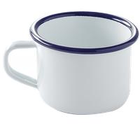 HENDI Tazza in acciaio smaltato bianco, con bordo blu, per colazione, tazza da tè, tazzina da caffè, per bevande calde e fredde, per campeggio, escursioni e picnic, per il gelato, 0,12L, ø70x(H) 50mm