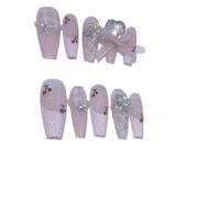 Smalto for unghie fatto a mano, fiocco di diamanti lucenti, unghie finte staccabili in ciliegia, toppe for manicure, unghie finte(Color:XS)
