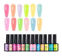 Smalto gel luminoso - Assortimento di lacche radianti per polpastrelli Kit multi tonalità, formula per reattiva alla luce, di applicazione con pennello liscio, serie Neon Nighttime Sh