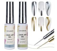 Smalto Gel Metallico 2 pezzi Oro e Argento Metallic Liner Gel Nail Art 3D Effetto Cromo Gel Polish Specchio Liner Nail Charms Costruire in Pennello Sottile 8ML