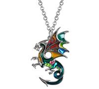 Smalto Lega Collana Drago Fantasia Dinosauro Ciondolo Moda Gioielli Per Donne Ragazze Fascino Regalo (Verde)