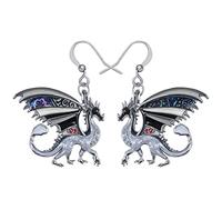 Smalto lega drago orecchini fantasia dinosauro goccia gioielli moda per le donne ragazze regalo di fascino (Grigio)