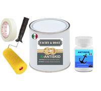 Smalto NAUTICO ACRILICO BICOMPONENTE SATIN ANTISCIVOLO ANTISDRUCIOLO ANTISKID KIT PRONTO ALL'USO SPECIALE PONTI E COPERTE (Kg 1,5 (1+0,2Cat+0,3Perline), RAL9010 BIANCO)