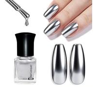 Smalto per unghie color argento, effetto specchio metallico, per uso quotidiano e per feste, smalto cromato con applicazione liscia, 60 secondi per unghie a specchio ad asciugatura rapida e di lunga