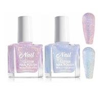Smalto per unghie con glitter blu, 2 pezzi, atossico, a base d'acqua, per ragazze, ad asciugatura rapida, per nail art fai da te (trasparente, blu, viola, 10 ML)