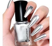 Smalto per unghie cromato metallizzato argento, effetto specchio argento, ad asciugatura rapida, lunga durata, resistente alle scheggiature, non necessita di lampada UV