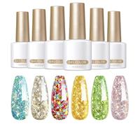 Smalto per unghie glitter kit kit gel glitter per colori LED a 6 colonne immersi in finitura lucida 7 ml -polivenone gel schiumoso lungo, cura della salute della mano