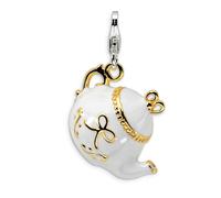 Smalto Teiera Ciondolo .925 Argento Sterling & Placcato Oro Click Su Amore La