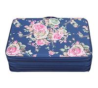 Smandy Astuccio Portapenne a 5 Scomparti con Cerniera e Grande capacità, con 252 Fessure, Ideale per Studenti D'arte, Tasca Portaoggetti Portatile in PU. (rose blu)
