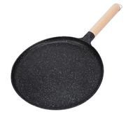 Smandy Bistecchiera Antiaderente, Padella per Pancake Piatta Rotonda in Lega di Alluminio Rivestita con Manico in Legno per Crepe di Pancake Indiano Tortilla Roti (BLACK)