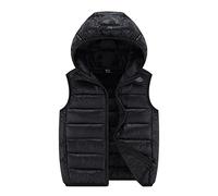 Smanicato Bambini Unisex Gilet con Cappuccio Bambini Piumino Leggero Bambino 100 Grammi Con Cappuccio Giubbotto Primaverile Bambino Giubbotto Impermeabile Bambini Invernale (Black, 12-15 Years)