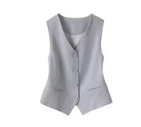 Smanicato Donna Elegante,Gilet Completamente Foderato per Costumi Festivi Da Donna, Alla Moda, Senza Maniche, con Bottoni, Scollo A V, Corto, Estivo, Elegante, Sottile, Retrò, Giacca Da Festa, Grig