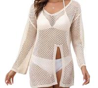 Smaoqingji Vestito da Mare Donna Spiaggia Vestitospiaggia - 1 Pezzo, Mandorla, Copricostume Bikini, con Scollo a V all'Uncinetto Poncho, Camicetta Personalizzata Manica Lunga Spacco Laterale