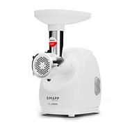 SMAPP 489.8 Tritacarne elettrico, 2000 W, bianco, 3 dischi forati in acciaio inox (2,7 mm, 4 mm, 8 mm), accessorio per salsicce, compatto e silenzioso, piedini antiscivolo