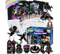 Smarkids Kit Scratch Art per Bambini, 143 Arcobaleno Scratch Painting Paper | Fogli da Disegno Set, Grattare Artistico per Bambini, 60 Fogli Nera Carta 20 Stilo 4 Stencil 1 Pennello Morbido